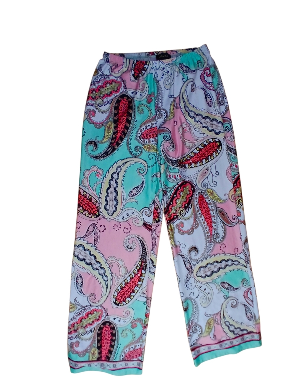 Melissa Paige Wide Leg Pants in Pink and Aqua Paisley